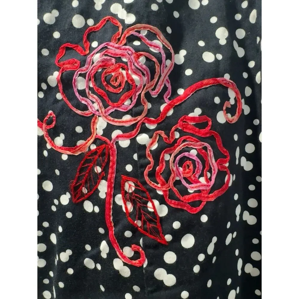 Susan Bristol Embroidered Rose Polka Dot Midi Skirt Size 4 Cottagecore